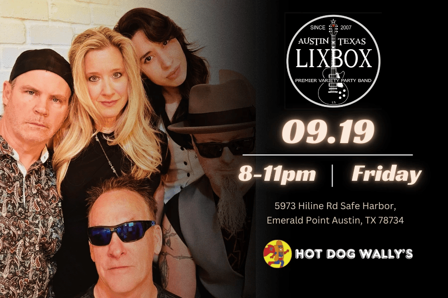 LIXBOX variety party band performing live at Hot Dog Wally’s Lake Travis – restaurant performances in Austin